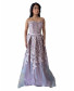 Off Shoulder Tube Fit V-Cut Brocade Gown - Lilac