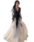 Embroidered Evening Gown V Neck - Black & Beige