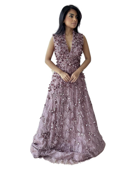 Deep V Neck Dress with Sequin work
