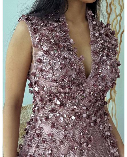 Deep V Neck Dress with Sequin work
