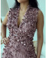 Deep V Neck Dress with Sequin work