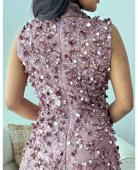Deep V Neck Dress with Sequin work