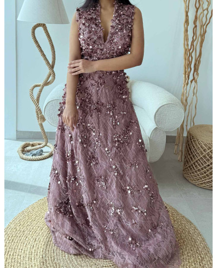 Deep V Neck Dress with Sequin work