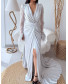 Draped Shoulder Sleeve Beaded White