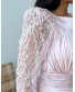 Draped Shoulder Sleeve Beaded Evening Rose Dress