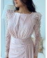 Draped Shoulder Sleeve Beaded Evening Rose Dress