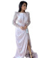 Draped Shoulder Sleeve Beaded Evening Rose Dress