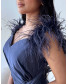 Shoulder Feathers Gown Dress - Teal