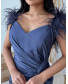 Shoulder Feathers Gown Dress - Teal