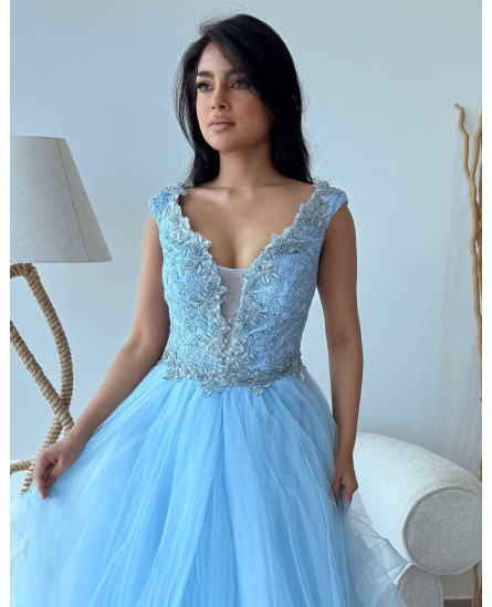 Elegant Deep V-Neck Sleeveless Mesh Long Dress