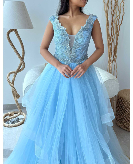 Elegant Deep V-Neck Sleeveless Mesh Long Dress