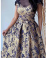 Vintage Blossom Jacquard Evening Dress - Navy