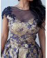 Vintage Blossom Jacquard Evening Dress - Navy