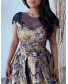 Vintage Blossom Jacquard Evening Dress - Navy