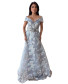 Embellished Off Shoulder Dress - Self Floral Grey