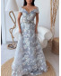 Embellished Off Shoulder Dress - Self Floral Grey