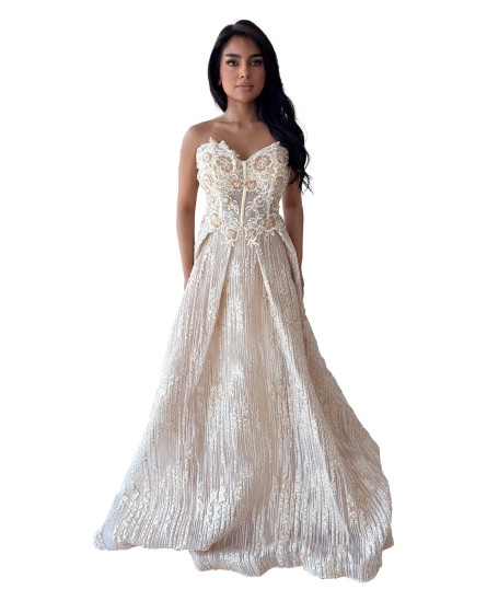 Pleated Golden Floral Dress