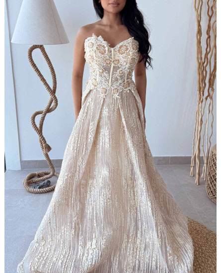 Pleated Golden Floral Dress