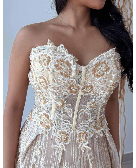Pleated Golden Floral Dress
