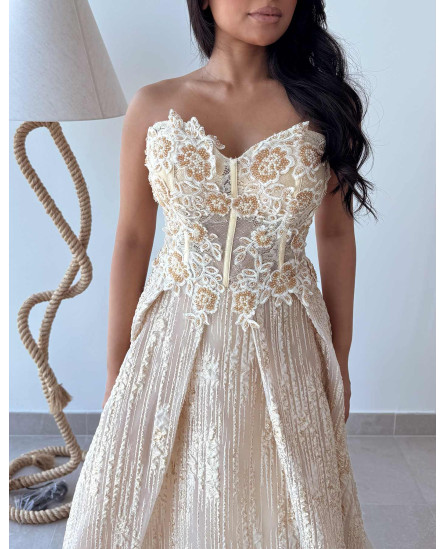 Pleated Golden Floral Dress