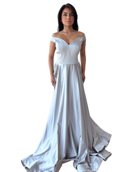 Ice Blue Gown with Pocket Stone Work