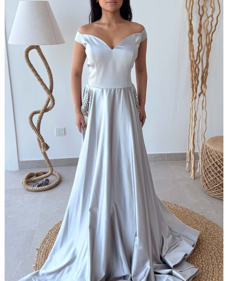 Ice Blue Gown with Pocket Stone Work