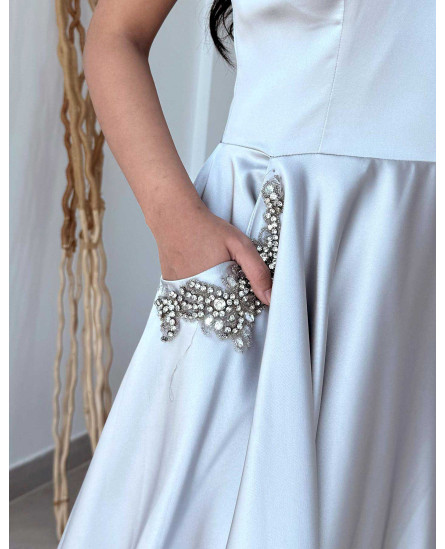 Ice Blue Gown with Pocket Stone Work