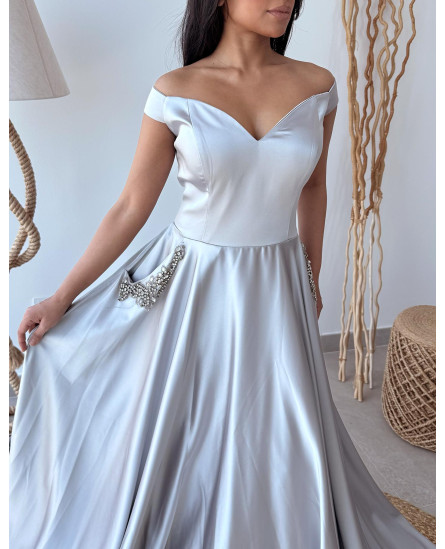 Ice Blue Gown with Pocket Stone Work