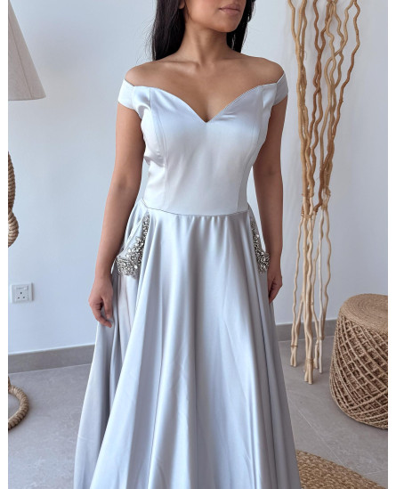 Ice Blue Gown with Pocket Stone Work