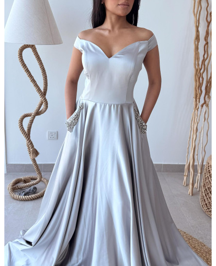 Ice Blue Gown with Pocket Stone Work