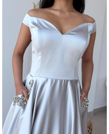 Ice Blue Gown with Pocket Stone Work