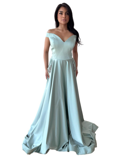 Ice Green Gown with Pocket Stone Work