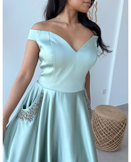 Ice Green Gown with Pocket Stone Work