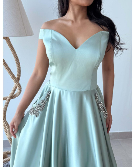 Ice Green Gown with Pocket Stone Work