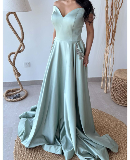 Ice Green Gown with Pocket Stone Work