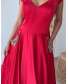 Red Gown with Pocket Stone Work
