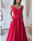 Red Gown with Pocket Stone Work