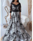 3D Floral Fitted Off Shoulder Gown - Black with Ash