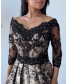 3D Floral Fitted Off Shoulder Gown - Black with Mauve