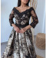 3D Floral Fitted Off Shoulder Gown - Black with Mauve