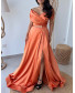 Strapless Neckline Open Shoulder Maxi Length Evening Dress - Orange