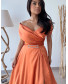 Strapless Neckline Open Shoulder Maxi Length Evening Dress - Orange