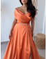 Strapless Neckline Open Shoulder Maxi Length Evening Dress - Orange