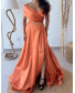 Strapless Neckline Open Shoulder Maxi Length Evening Dress - Orange
