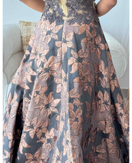 Brocade Gown with Embroidery - Champagne