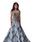 Brocade Gown with Embroidery - Ash Grey