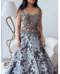 Brocade Gown with Embroidery - Ash Grey