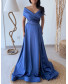 Strapless Neckline Open Shoulder Maxi Length Evening Dress - Royal Blue