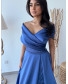 Strapless Neckline Open Shoulder Maxi Length Evening Dress - Royal Blue