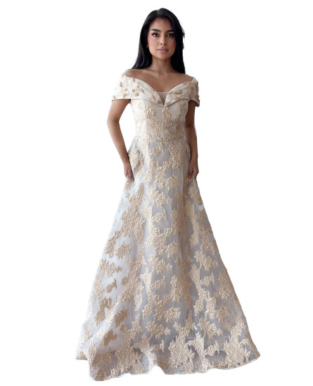 Embellished Off Shoulder Dress - Golden